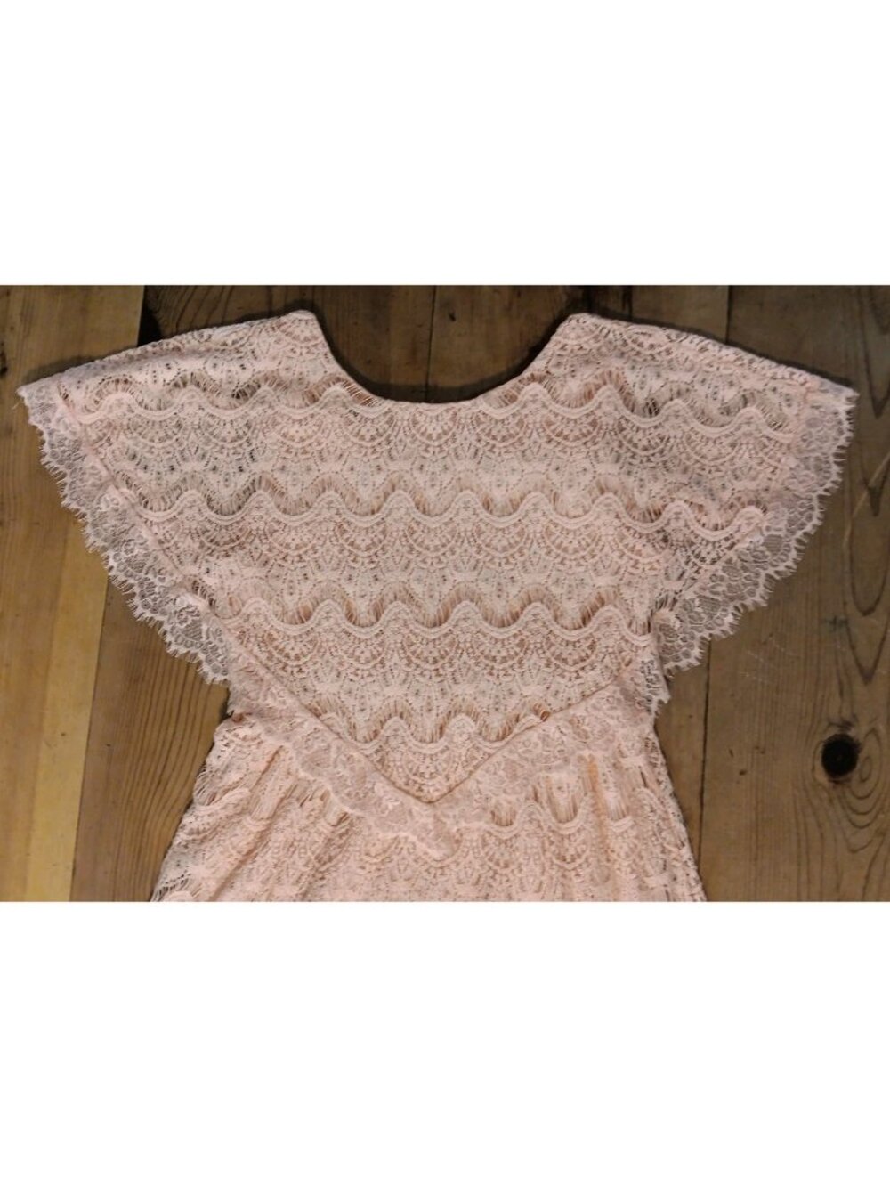 Reba Midi Dress Womens XL Pink Crochet Floral Lace V Neck Rhinestone Pullover - Picture 7 of 12
